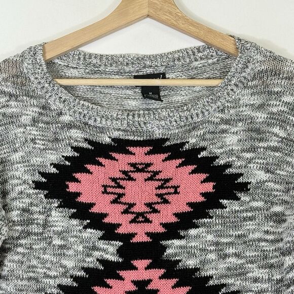 Vintage Wet Seal Womens Medium Y2K Aztec Diamond Glitter Pullover Crop Sweater - Picture 3 of 6